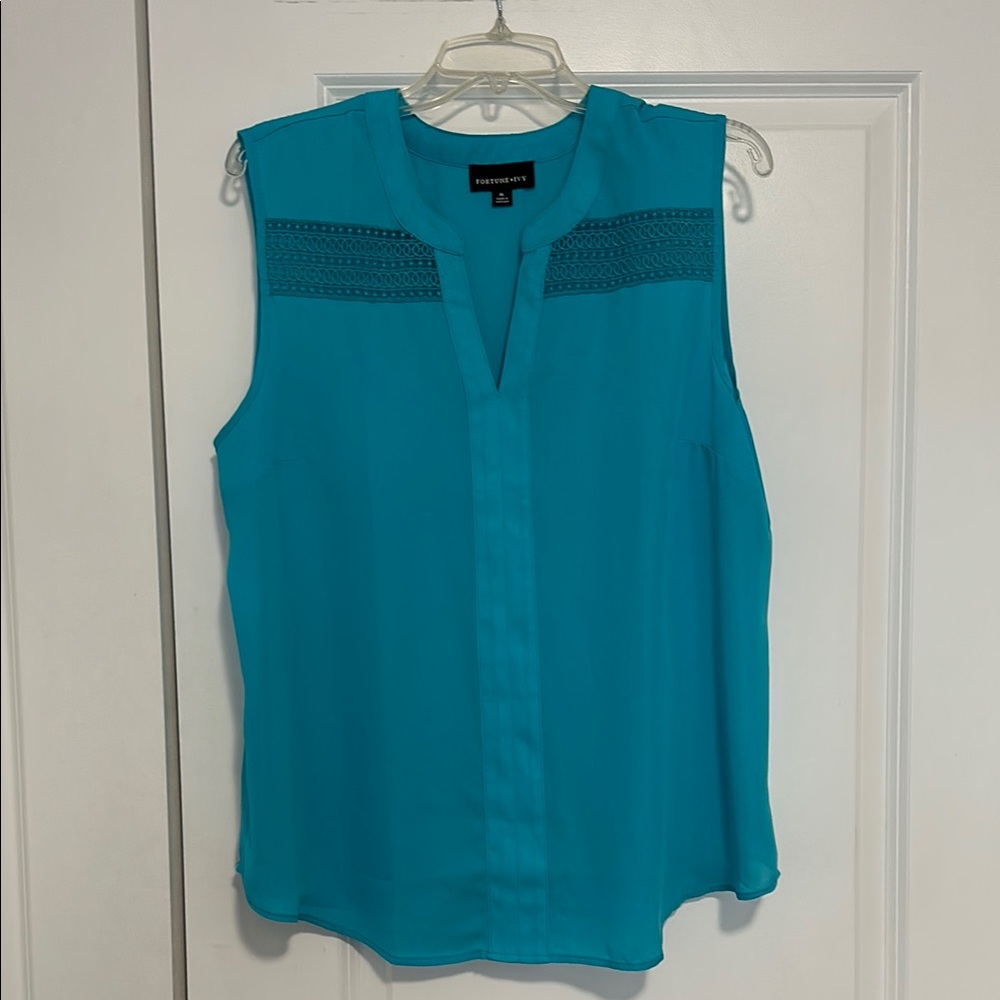Turquoise Sleeveless V-Neck Blouse